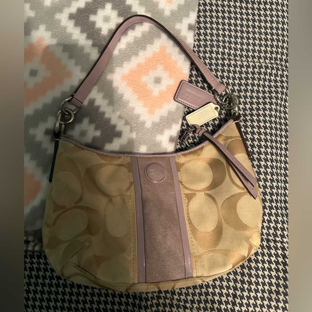 original coach bag, purple stripe down the middle